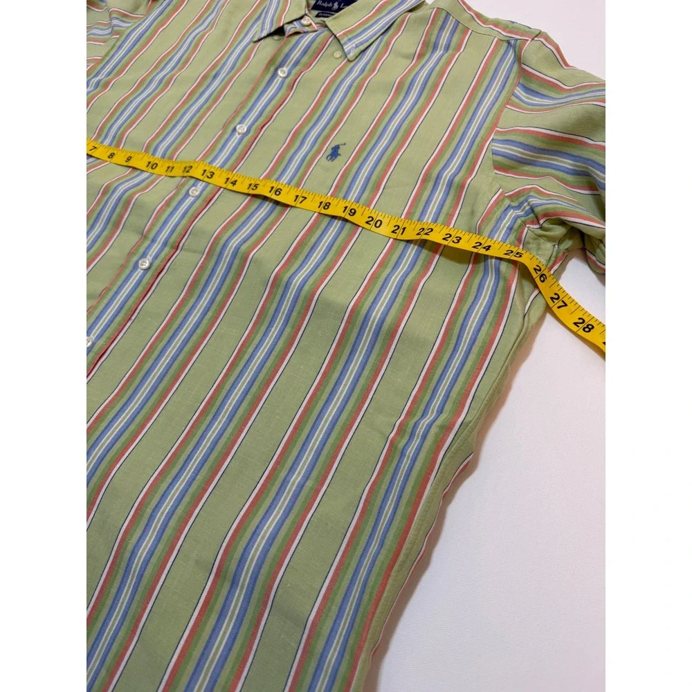 Polo Ralph Lauren Mens Classic Fit Linen Cotton Striped Shirt Green Large L